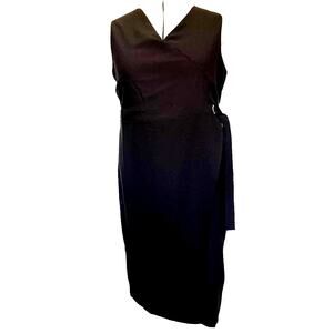 A.B.S Collection Faux Wrap Dress Sz 24W Old Money Black Career Sleeveless New